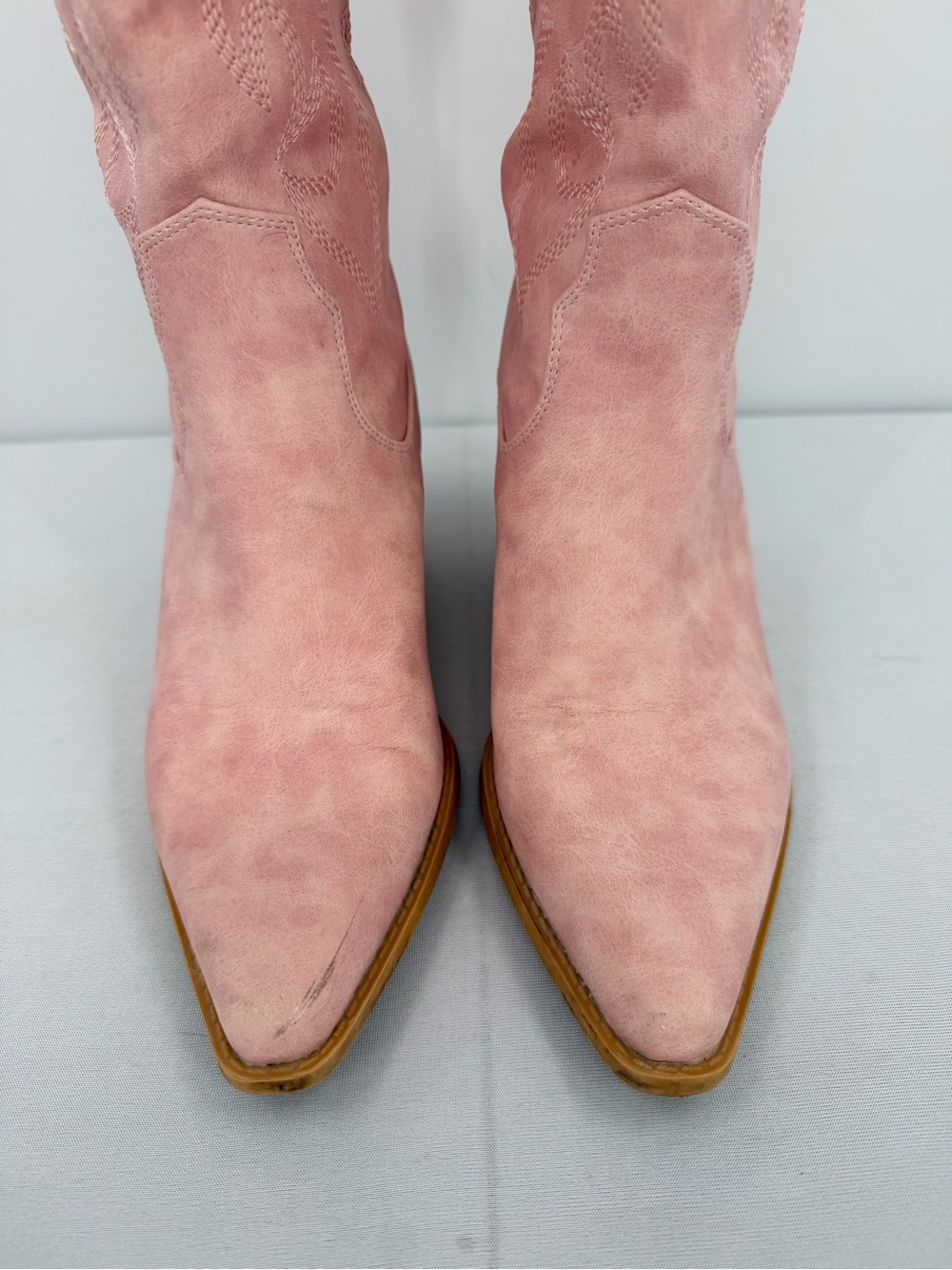 Pink Faux Leather Western Cowboy Boots 8 Pointed Toe Embroidered rodeo country - Picture 8 of 15